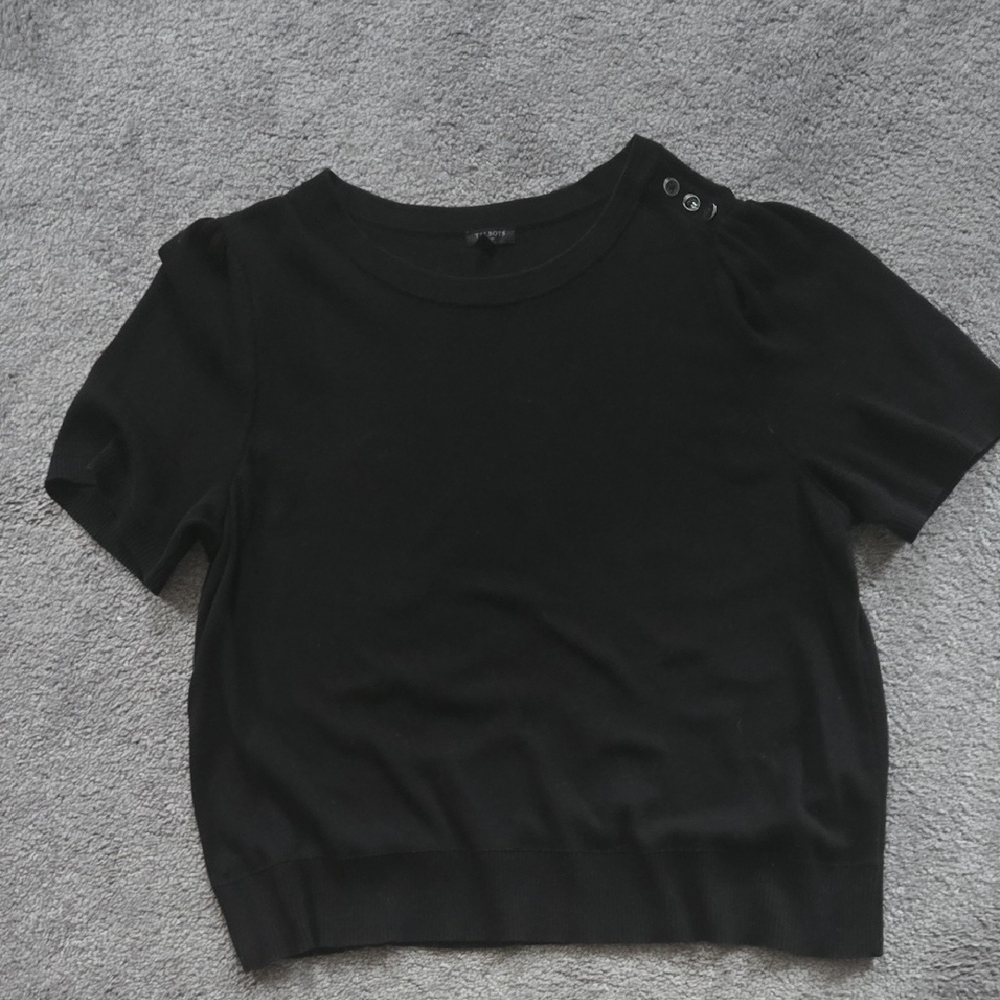 Talbots Black Short Sleeve Button-Shoulder Knit Top